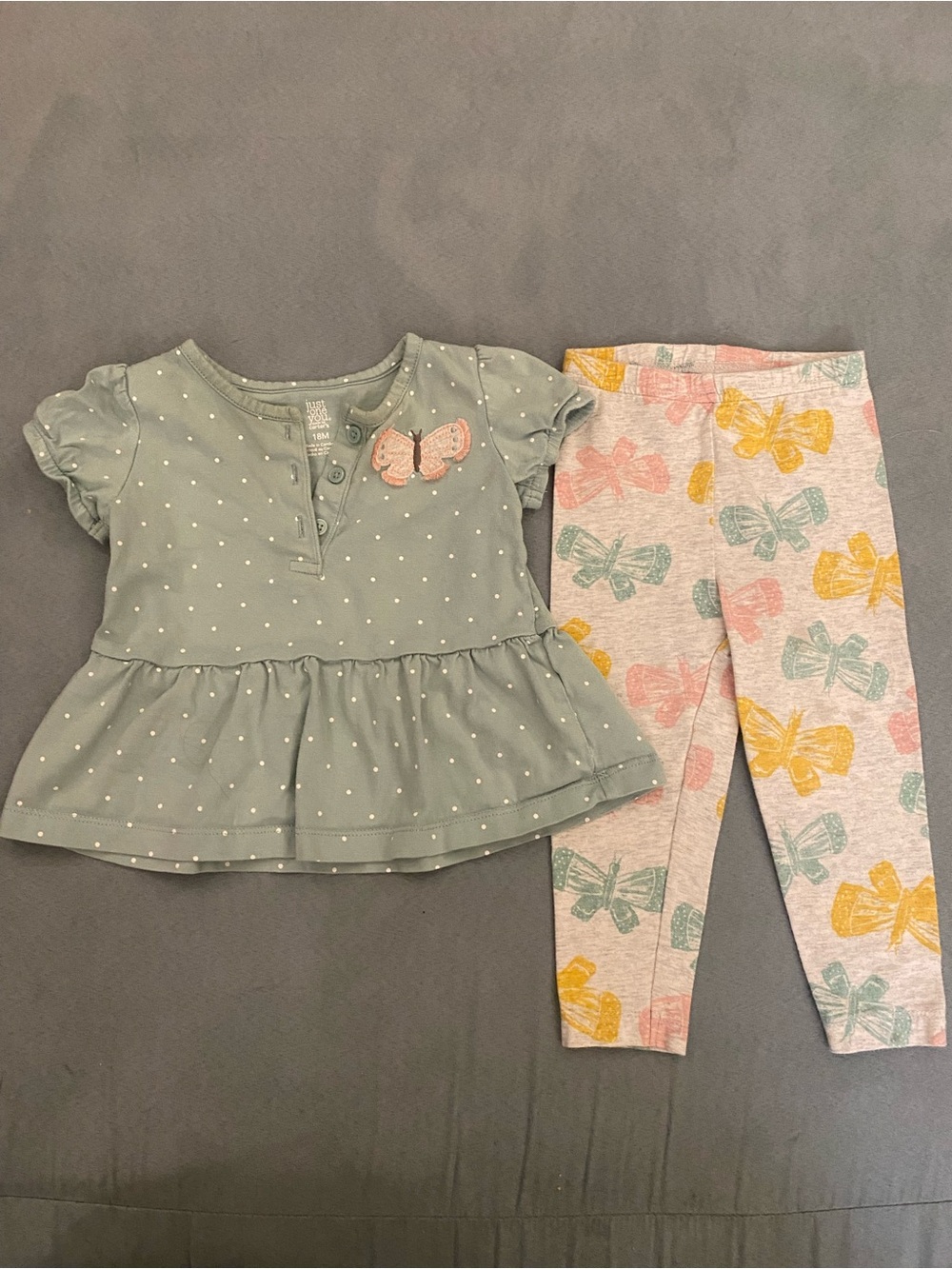Carter's Green Polka Dot Top with Butterfly Print Leggings